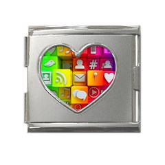 Colorful 3d Social Media Mega Link Heart Italian Charm (18mm) by Ket1n9