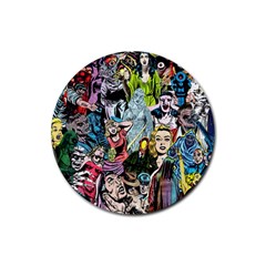 Vintage Horror Collage Pattern Rubber Round Coaster (4 Pack) by Ket1n9