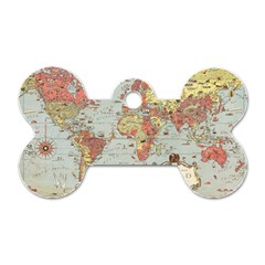 Vintage Old Antique World Map Dog Tag Bone (one Side) by Bedest