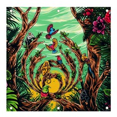 Monkey Tiger Bird Parrot Forest Jungle Style Banner And Sign 4  X 4  by Grandong