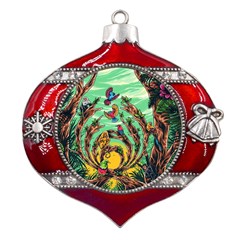 Monkey Tiger Bird Parrot Forest Jungle Style Metal Snowflake And Bell Red Ornament by Grandong