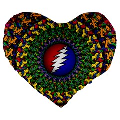 Grateful Dead Bear Pattern Large 19  Premium Flano Heart Shape Cushions by Maspions