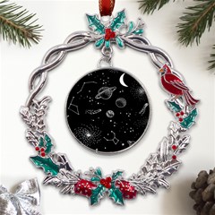 Black Space Drawing Art Planet Drawing Stars Black Space Galaxy Outer Space Metal X mas Wreath Holly Leaf Ornament by Perong