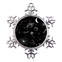 Black Space Drawing Art Planet Drawing Stars Black Space Galaxy Outer Space Metal Large Snowflake Ornament by Perong