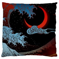 Night In The Ocean Red Waves Art Moon Dark Japanese Wave Standard Premium Plush Fleece Cushion Case (one Side) by Perong