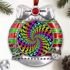 3d Grateful Dead 90 s Neon Dancing Bears Metal X mas Ribbon With Red Crystal Round Ornament by Perong