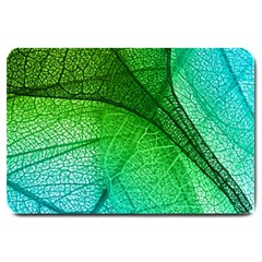 3d Leaves Texture Sheet Blue Green Large Doormat by Cemarart