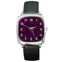 Mazipoodles Retro Circles Revisited - Blackcurrant Blackcherry Black Square Metal Watch by Mazipoodles