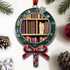 Books Bookshelves Office Fantasy Background Artwork Book Cover Apothecary Book Nook Literature Libra Metal X mas Lollipop With Crystal Ornament by Posterlux