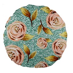 Rose Gold Roses, Girly, Glitter, Pretty, Rose Gold Large 18  Premium Round Cushions by kyorashop23