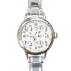 Pattern Seamless Texture Sewing Round Italian Charm Watch by Salmanaz77