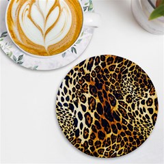 Leopard Skin Texture, Macro, Brown Uv Print Round Tile Coaster by kyorashop23