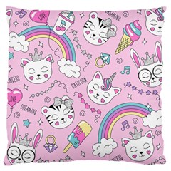 Beautiful Cute Animals Pattern Pink Large Premium Plush Fleece Cushion Case (two Sides) by Grandong