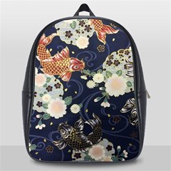 Japanese Wave Koi Illustration Pattern School Bag (large) by Ndabl3x