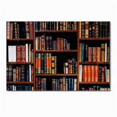 Assorted Title Of Books Piled In The Shelves Assorted Book Lot Inside The Wooden Shelf Postcard 4 x 6  (pkg Of 10) by Bedest