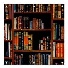 Assorted Title Of Books Piled In The Shelves Assorted Book Lot Inside The Wooden Shelf Banner And Sign 4  X 4  by Bedest