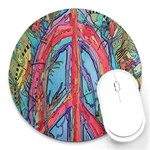 Artistic Psychedelic Hippie Peace Sign Trippy Round Mousepad Front