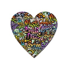 Graffiti Word Seamless Pattern Heart Magnet by Bedest