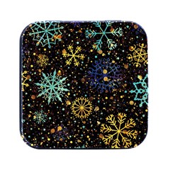 Gold Teal Snowflakes Gold Abstract Christmas Square Metal Box (black) by Bedest