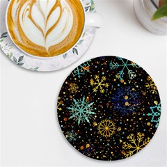 Gold Teal Snowflakes Gold Abstract Christmas Uv Print Round Tile Coaster by Bedest