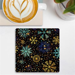 Gold Teal Snowflakes Gold Abstract Christmas Uv Print Square Tile Coaster  by Bedest