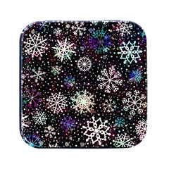 Shiny Winter Snowflake Abstract Christmas Cold Crystal December Square Metal Box (black) by Bedest