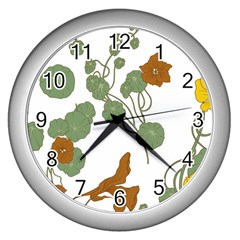 Nasturtium Flowers Plant Leaves Wall Clock (silver) by Salmanaz77