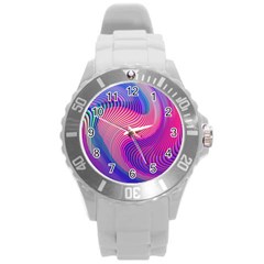 Swirl Twirl Design Pattern Purple Round Plastic Sport Watch (l) by Salmanaz77