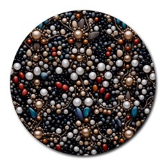 Pearls And Stones Round Mousepad by dedoma