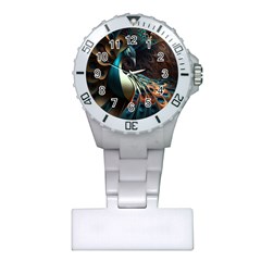 Colorful Peacock Bird Feathers Plastic Nurses Watch by Apen