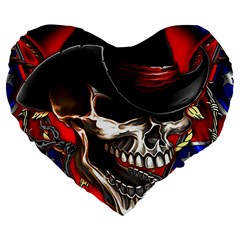 Confederate Flag Usa America United States Csa Civil War Rebel Dixie Military Poster Skull Large 19  Premium Flano Heart Shape Cushions by Ket1n9