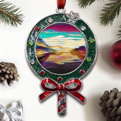 Vibrant Sunset Over Serene Lake Metal X mas Lollipop With Crystal Ornament by ExtraAwesomeSauce