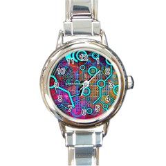 Abstract Tech Galaxy Design Round Italian Charm Watch by ExtraAwesomeSauce