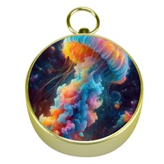 Cosmic Jellyfish Artwork Gold Compasses by ExtraAwesomeSauce