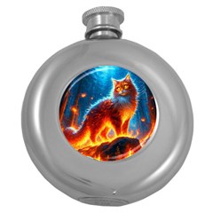 Enchanted Fire Feline Round Hip Flask (5 Oz) by ExtraGoodSauce