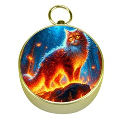 Enchanted Fire Feline Gold Compasses by ExtraAwesomeSauce