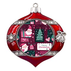 Christmas Santa Claus Metal Snowflake And Bell Red Ornament by Posterlux