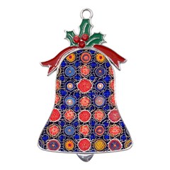 Retro Geometric Shapes And Flowers 3 Metal Holly Leaf Bell Ornament by violetheavensky