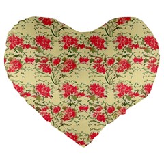 Retro 1880s Flowers Pattern 18 Large 19  Premium Flano Heart Shape Cushions by violetheavensky