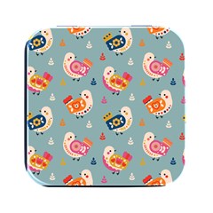 Cute Bird Pattern Square Metal Box (black) by designsbymallika