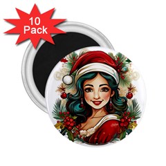 Young Woman With Santa Claus Clothes Isolated Illustration Wb 2 25  Magnets (10 Pack)  by dflcprintsclothing