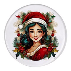 Young Woman With Santa Claus Clothes Isolated Illustration Wb Round Glass Fridge Magnet (4 Pack) by dflcprintsclothing