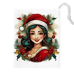 Young Woman With Santa Claus Clothes Isolated Illustration Wb Drawstring Pouch (4xl) by dflcprintsclothing