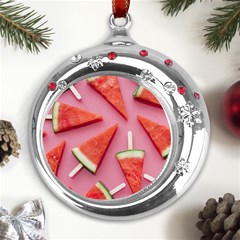 Fruits, Watermelon, Fruit Metal Snowflake Red Crystal Round Ornament by kyorashop23