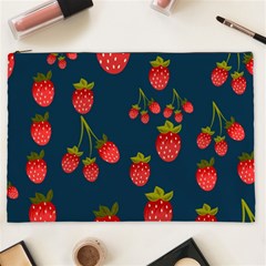 Strawberry Texture, Blue Background With Strawberries Cosmetic Bag (xxl) by kyorashop23