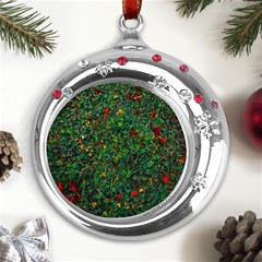 Grass Nature Meadow Metal Snowflake Red Crystal Round Ornament by Hannah976