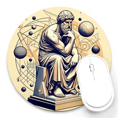 Thinker Sculpture Design Geometric Round Mousepad by Salmanaz77