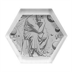 Thinker Sculpture Design Geometric Hexagon Wood Jewelry Box by Salmanaz77