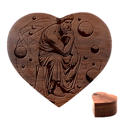 Thinker Sculpture Design Geometric Heart Wood Jewelry Box by Salmanaz77