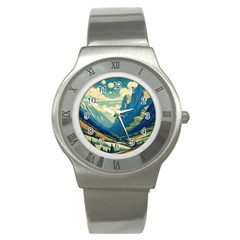 Mountains Nature Forest Landscape Stainless Steel Watch by Salmanaz77